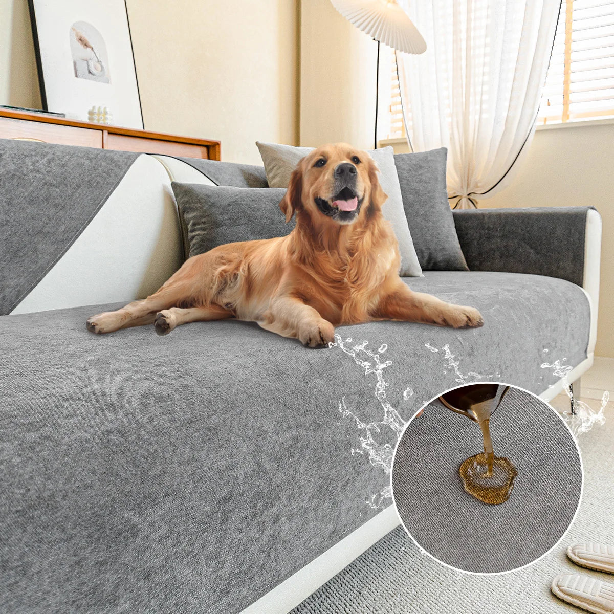 Chenille Sofa Cover | Anti-Scratch Couch Slipcover with Non-Slip Base | Stylish Protection for Dogs and Furniture 8