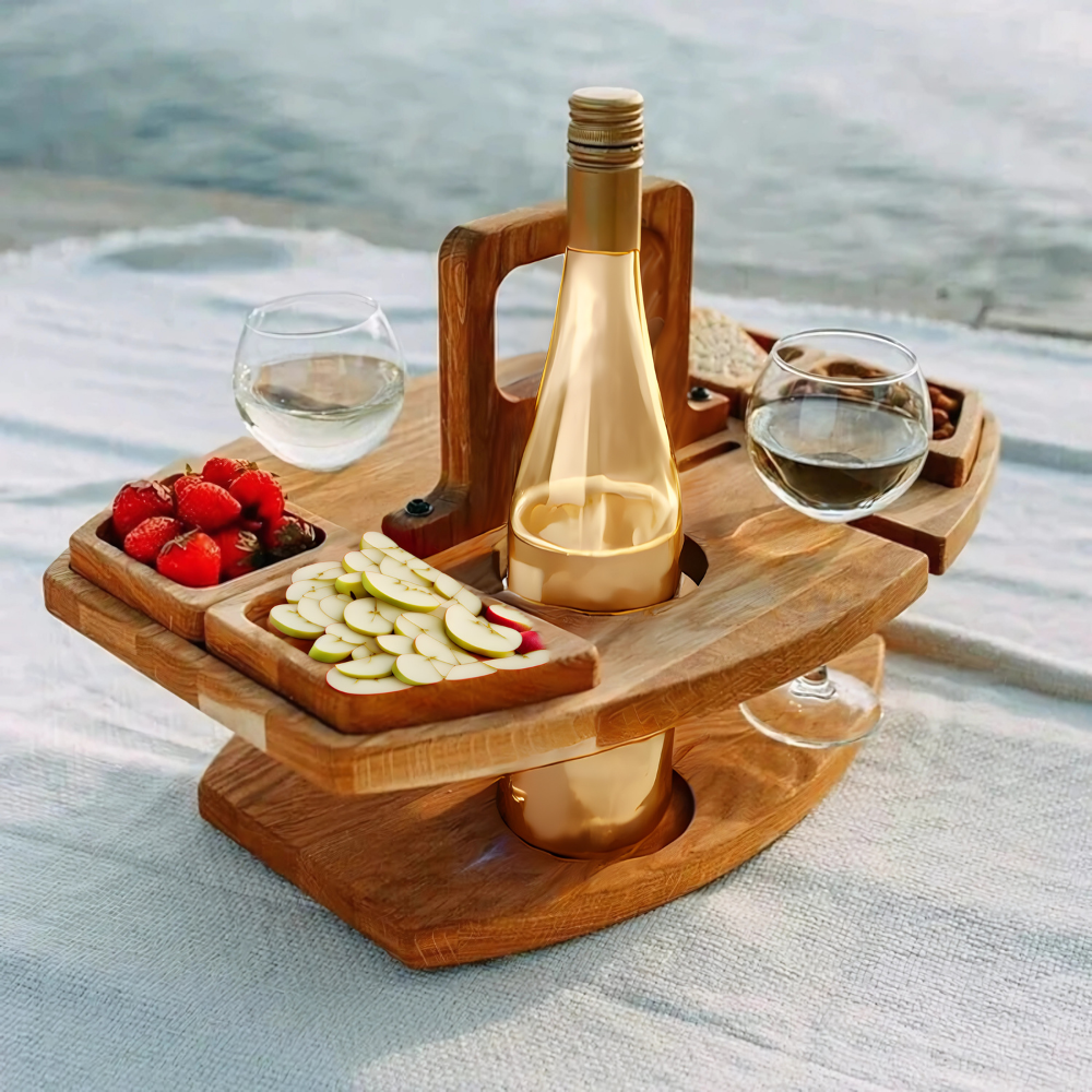 Portable Wooden Picnic Table with Compact Folding Design | Ideal Outdoor Table for Enjoying Wine and Snacks 0