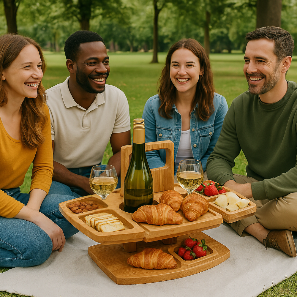 Portable Wooden Picnic Table with Compact Folding Design | Ideal Outdoor Table for Enjoying Wine and Snacks 2